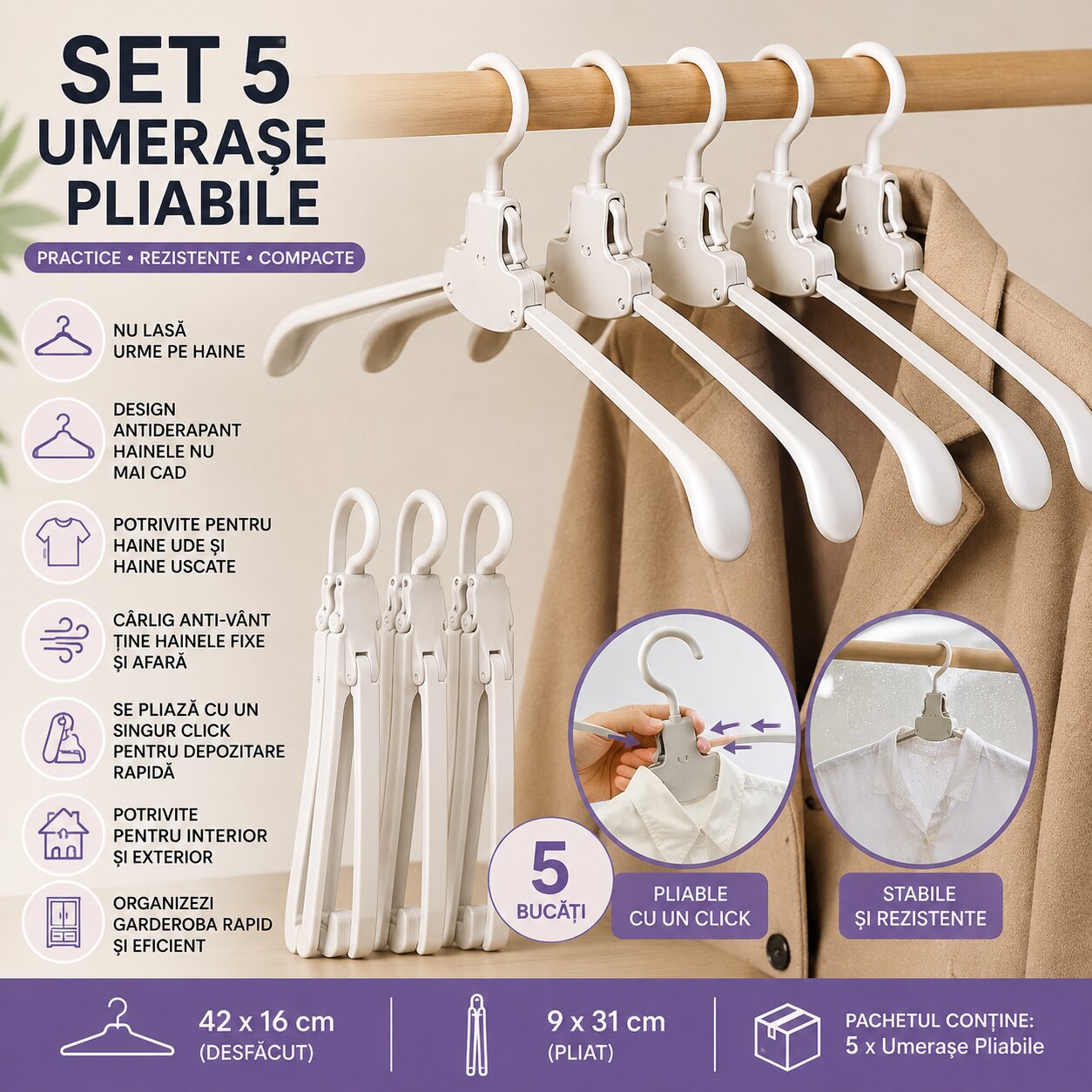 Set de 5 Umerașe Pliabile